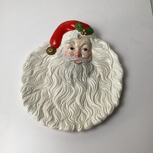 Vintage 1993 Santa Claus Face Ceramic Plate Dish Holiday Christmas Decor OCI